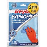 2 &Ccedil;ift Beybi Bulaşık ve Temizlik Eldiveni (10-10.5 Numara) - B&uuml;y&uuml;k Boy Dayanıklı Doğal