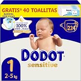 Dodot Baby Sensitive Diapers, Size 1 (2-5 kg), 224 Nappies + 1 Pack of 40 | Up to 12h of leak-proof protection, care for baby