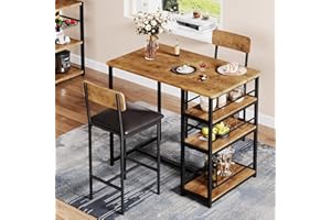 ‎GARVEE Garvee Bar Table Set 3-Piece Bar Table Dining Table with 2 Chairs Dining Set with Backrest Kitchen Table with 3 Shelves for Dining Room Kitchen Bistro Retro