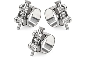 Yesaler Abrazaderas de Acero Inoxidable 23-25mm Abrazadera de Tubo de Escape de Moto para Conexión de Tubos de Escape Tubos de Escape 3 Piezas