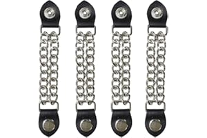 EXCELSIOR 4 pc 6 1/2 Inch Motorcycle Vest Extenders Biker Plain 4 Inch Chain Chrome (BLACK)