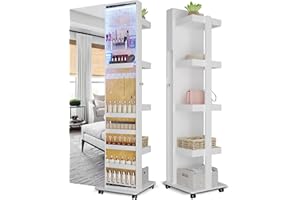 Lvifur 360° drehbarer Schmuckschrank mit 3-Farben-LED, abschließbarer Schmuckschrank mit verschiebbarem Ganzkörperspiegel, freistehender Spiegelschrank für Wohnzimmer und Schlafzimmer