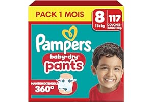 Pampers Baby-Dry Pants, Taille 8, 117 Couches-Culottes, 19kg+, Maintien 360° Contre Les Fuites Pour Un Ajustement Optimal Pour Éviter Les Bâillements Et Les Fuites, Pack 1 Mois