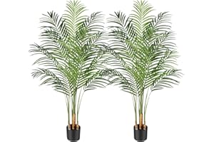 Keeplush 150cm Artificial Palm Tree Indoor Plant Tall Fake Tropical Paradise Palm Tree in Pot with Real Bark Design Faux Areca Palm Tree for Home Office Living Room Bedroom Farmhouse Modern Decor 2pcs