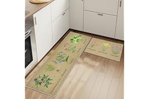 ‎HSGLGNA HSGLGNA Küchenteppiche Rutschfestes Küchenmatten 2 Stück, Waschbar Küche Bodenmatte Küchenmatten Set Mit Schiebeaufkleber,Komfort Pflegeleicht Für Küche Staubdicht Fußmatte (Blumen C, 43x75+43x150cm)