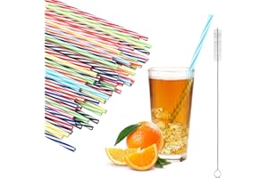 BUCOMTU 100 Pcs Pailles Réutilisables, 23cm Paille Plastique Reutilisable, pailles avec brosse à paille, idéal pour les Pailles à boire pour jus de fruits,cocktails et boissons chaudes et froides