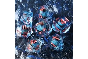 ELIFEL Set Dadi D&D 7 Pezzi Dragon Eye Mobili Resina Dadi da Gioco Particolari DnD con Bordi Affilati Poliedrici Dadi per Dungeon Draghi Pathfinder RPG DND MTG con Confezione Regalo