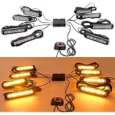 ROUTEKING 8 x 8 LED Emergency Strobe Light 12V-24V, Amber | Strobe Lights, 14 Modes IP65, Emergency Light for Rescuers and Pr
