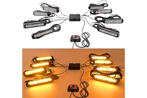 ‎ROUTEKING ROUTEKING 8X8LED Warnlicht Frontblitzer - 12V/24V Blinklicht Stroboskoplicht Warnleuchte,IP65 Notfall Warnung Blinklichter Strobe Orange 13Modi Blitzmodul für Truck Traktor Emergency KFZ LKW