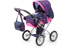 Bayer Design 13654AA City Star in modernen Einhorn Design, Kombi Puppenwagen, mit herausnehmbarer Tragetasche und Umhängetasche, höhenverstellbar, für Puppen bis 46cm, blau rosa