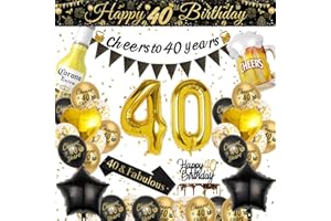 VICTERR 40th Birthday Decoration for Men, 40th Black Gold Balloons with Cheers to 40 Years Banner, Beer & Beer Mug Foil Balloons, Number 40 Foil Balloons for Birthday Party Decorations