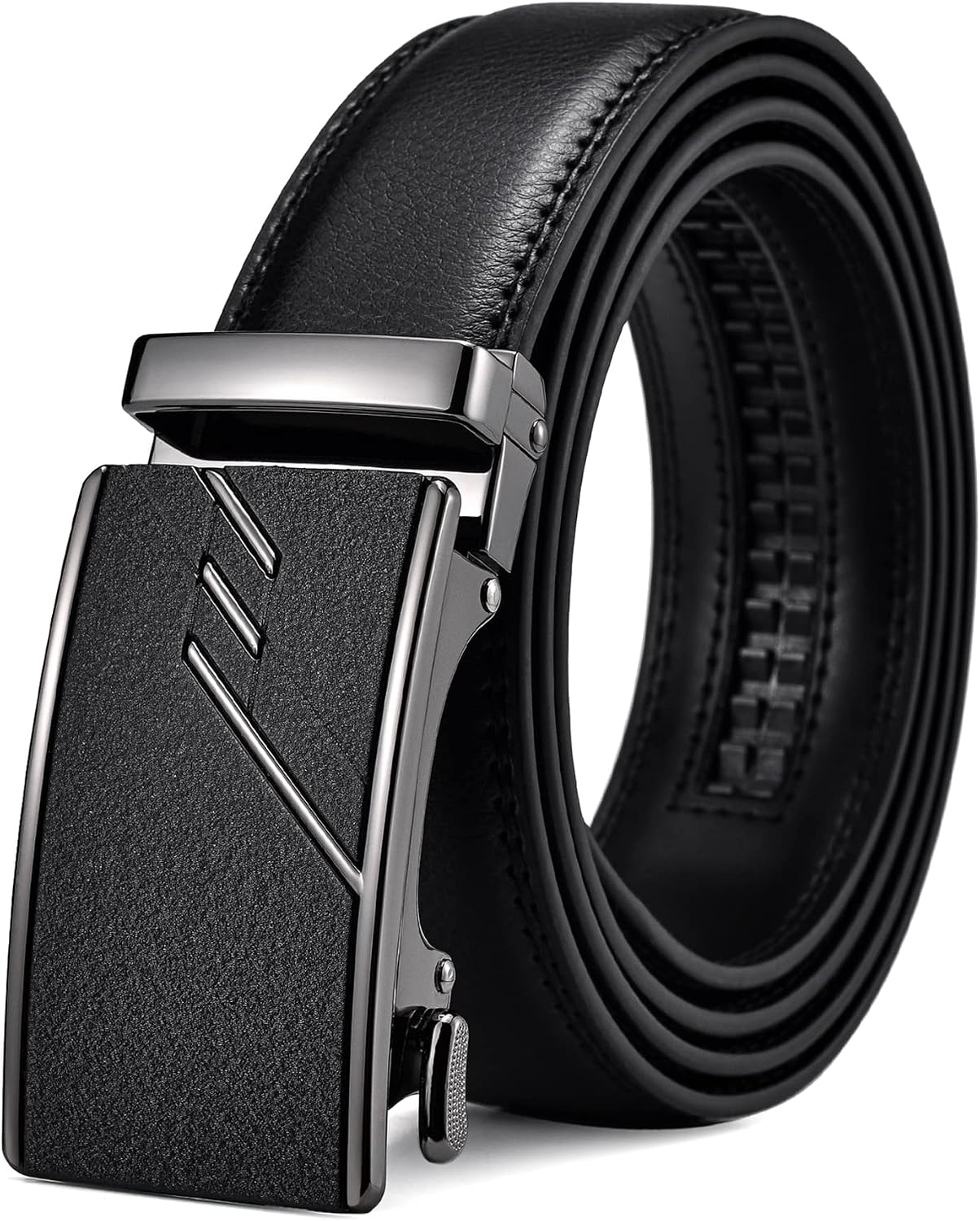 FEFLO Ceinture Homme Cuir Noir Réglable à Cliquet Ceinture Boucle Automatique pour Jeans les Pantalons Costumes, Largeur 35mm, Taille Ajustable