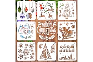 8 Stück Schablone Weihnachten Set Xmas Stencils, LYPER Zeichenschablonen Malschablonen aus Kunststoff,Weihnachtsmann Weihnachtsbaum Schneeflocken Glocken Rentier Schablone für DIY Weihnachtsdekoration