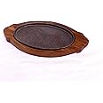 Simran Handicrafts Wood Oval Base Sizzler Plate with Dish - 1 Pc, Brown