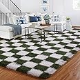 BYBSRLL Large Checkered Rug for Bedroom, 150x210cm Olive Green and White Living Room Area Rugs for Kids Baby Room, Nursery, Dorm, Lounge Decor, Thick Soft Fluffy Plush Floor Carpet