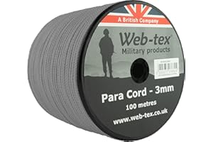 Web-tex Paracord Reel 100m x 3mm, Durable Polypropylene Parachute Cord, 70kg Breaking Strength, 330ft length – Ideal for Camping, Bushcraft, Hiking, DIY Crafts, Survival Kits and Hammocks - Grey