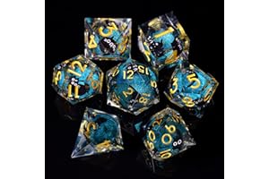 ORUZA 7 Stück DND Polyedrische Würfel Set, D&D Liquid Core Würfel D4 D6 D8 D10 D12 D20 D% Katze Treibsand Spielwürfel für Dungeons and Dragons RPG MTG Pathfinder Rollenspiele Spielwürfel