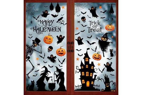 Halloween fönsterbilder 9 ark halloween dekoration fönsterbilder barn | Självhäftande fönsterbild halloween fönsterfilm återanvändbara fönsterklistermärken för halloween dekoration fönster
