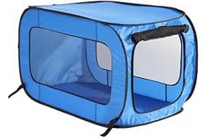 Beatrice Home Fashions Portable, Collapsible, Pop Up Travel Pet Kennel, 24" L x 16.6" W x 16" H, Blue