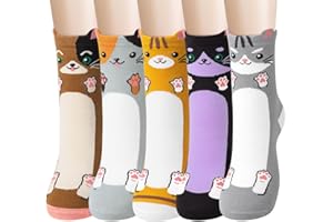 Chalier Cozy 5 Pairs Womens Cotton Animal Socks Cute Dog Cat Funny Novelty Socks Gifts for Women, One Size