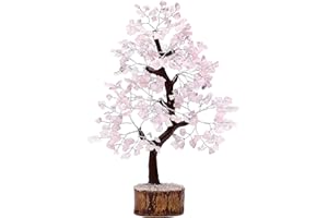 ZAICUS Rose Quartz Gemstone Tree Stone Tree Crystal Tree of Life Prosperity Stones Tree Money Bonsai Tree Feng Shui Tree Handmade Gift for Home Office Decorations Ornament Silver Wire 10-12 Inch