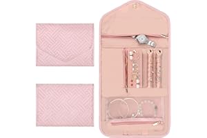 Tuaeccki Rotolo per Portagioielli Organizer per Gioielli da Viaggio per Donne Pieghevole Porta Gioielli da Viaggio Rotolo Porta Gioielli per Anelli Orecchini Collane Orologi Bracciali, Rosa Grande