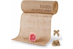 BIIGDAN Jute Table Runner, Environmentally Friendly, 30 x 1000 cm, BIGDAN Table Runner, 100% Natural Jute Cuttable, for DIY Home, Weddings, Festivals, Events, Table Decorations, Parties, Celebrations