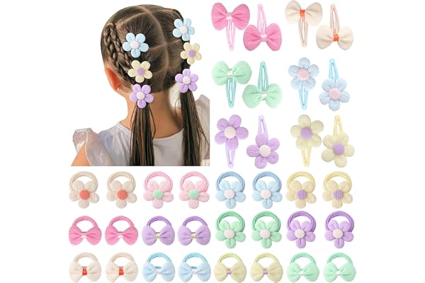 DRESHOW Accessoires de Cheveux pour les Filles Doux Sans Couture arcs et Fleurs Mignon Pinces à Cheveux Bandeau Élastique pour Queue de Cheval pour Tout-petits Nourrissons