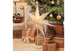 ‎SALCAR SALCAR LED Weihnachtsstern Beleuchtet Fenster 55cm, Papierstern Weihnachten mit E14 Lampe, 3D Leuchtstern Stehend Adventsstern mit Eisensockel Fuß, Weiß