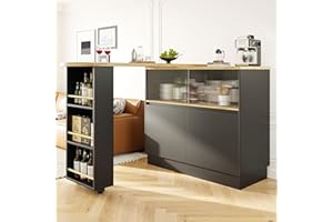 Jaxenor 360° Swivelling Bar Table with 3 Levels of Open Storage Space, Modern Dining Table with Shelves and Glass, Multifunctional Kitchen Bar for Dining Room/Study/Living Room, Black