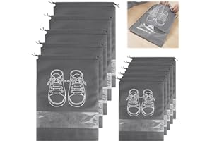 NODCOWS 10 Piezas Bolsas de Zapatos de Viaje, No Tejidas Zapatos Bolsa Portátil, Zapatos de Viaje Bolso Impermeable con Cordón, Multifunción a Prueba de Polvo para Uso Diario y Viajes (Gris, 2 Tamaños)