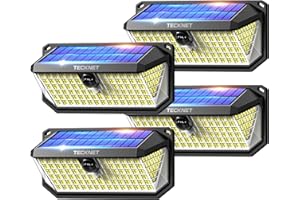 TECKNET Luz Solar Exterior, 4200lm 416 LED Focos Led Exterior Solares de Movimiento 300° Iluminacion 3 Modos IP66 Impermeable Focos Led Solares para Jardín, Garaje, Patio, 4 Paquete