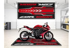 wibeart MPM Motorradmatte für CBR650R, waschbar, rutschfest, öl- und wasserabweisend, Parkmatte für Garage, Ausstellungsraum, Werkstatt | Grand Prix Rot - 2025 - Größe 2: 102 x 47/260 x 120 cm