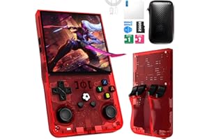 YELETY R36MAX Retro Handheld Game Console,Game Console with 256GB TF Card, 40000+ Classic Games,Game Console 4.0" IPS HD Screen 4000mAh Rechargeable Portable Video Console Pocket Arcade-Transparent Red