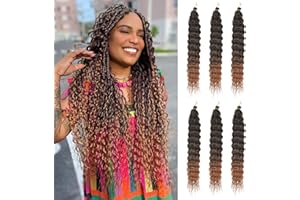 Herkeymidy Sea Wave crochet Hair 3 pack 22 pouces Deep Wave Wave cheveux tressés crochet tresses synthétiques cheveux noirs femmes (22 pouces （6 bandes）, T30)