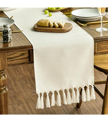 Matches21 Runner Da Tavolo Effetto Lino Con Ricamo Lavanda – 35x70 Cm – Colore Beige E Viola – Perfetto Per Cucina E Sala Da Pranzo