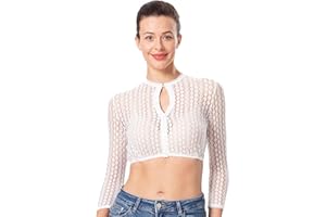 Dirndlwelle Spitze Dirndlbluse Langarm Dirndlbluse Damen Trachtenbluse Creme Dirndl Bluse Hochgeschlossen für Oktoberfest Gr.34-50