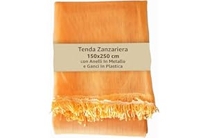 SONIT HOME DECOR SONIT - Zanzariera Finestra 150x250 Arancio - Zanzariera Porta Finestra con Gancetti e Anelli - Rete Antizanzare Per Finestre Facile Installazione con Frange