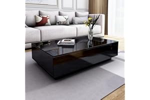 SHDFFHZ Coffee Table, Centre Table Tea Table for Living Room, Black Gloss Coffee Table, Rectangle Side End Table with 4 Drawers for Home Office Furniture