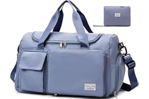 Tokeya Sac de Voyage Homme Pliable Grande Capacité Sacs de Sport avec Compartiment Chaussure y Poche Humide, Imperméable Sac à Bandoulière Léger Weekend Fourre-Tout Sport Gym Bag, Bleu
