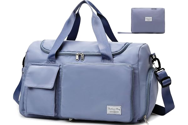 Tokeya Sac de Voyage Homme Pliable Grande Capacité Sacs de Sport avec Compartiment Chaussure y Poche Humide, Imperméable Sac à Bandoulière Léger Weekend Fourre-Tout Sport Gym Bag, Bleu