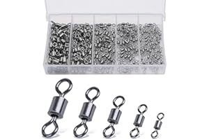 Realure 200/300 Pcs Rolling Fishing Swivels 5 Sizes Swivels for Carp Fishing Accessories Swivels 4# 6# 8# 10# 12# Barrel Fishing Connector Swivel for Sea Fishing, Fishing Line, Hooks Swivels