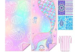 COYBTO Telo Mare Microfibra, 180x90CM Teli Mare Grandi Bifacciali, Telo Antisabbia Mare, Telo Mare Asciugatura Rapida, Sirena Telo Microfibra Mare Ragazza per Spiaggia, Piscina, Campeggio, Viaggi