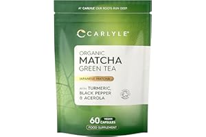 Organic Matcha Green Tea Capsules 2210mg | Japanese Matcha Green Tea Extract with Turmeric, Acerola & Black Pepper | High Strength Complex | 60 Vegan Capsules | by Carlyle