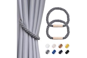 Pretty Jolly 2 Stück Magnetische Vorhang Raffhalter aus Holz, Boho, Heimdekoration, drapierte Raffhalter, handgefertigt, Baumwollseil, Vorhanghalter für Zuhause und Büro, Fenstervorhänge (Grau)