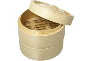 Vogue K302 - Vaporiera in bambù, 15,24 cm, utensile da cucina per la cottura a vapore di verdure e pancake, colore beige