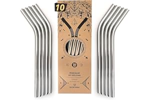 Nature Nerds - cannucce riutilizzabili in acciaio inossidabile (10 pezzi + spazzola per la pulizia) tubi per bere - confezionati senza plastica - (curvi)