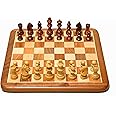 PALM ROYAL HANDICRAFTS 12x12 inches Magnetic Flat Wooden Chess Board with 32 Chessmen and Extra Queens for Kids and Adults Storage Bag Available 12 x 12 Inches.