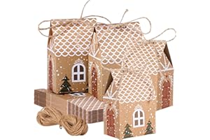 24 Stück Geschenkbox Weihnachten, Adventskalender Häuschen Kraftpapier Schachtel Geschenkverpackung Weihnachten mit Hanfseil Geschenkschachtel für Süßigkeiten Schokolade (14x9x6,5 cm)