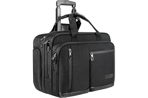 VANKEAN 17.3 Inch Laptop Bag with Wheels for Men, Stylish Hand Luggage Briefcase Laptop Bag Waterproof with Wheels for Night with RFID Pockets for Travel/Work/School, Black